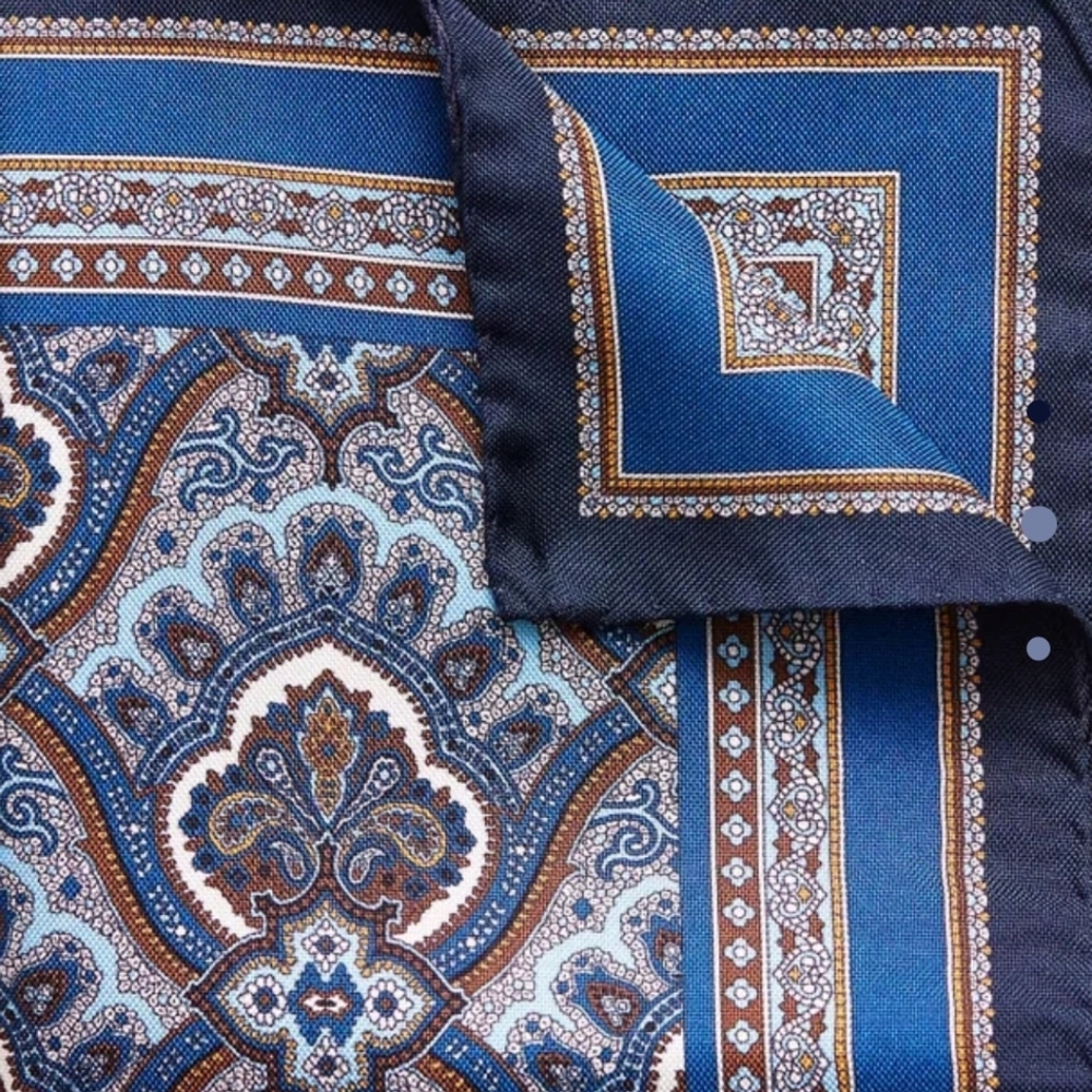 Eton Navy and Gold Patterned Pocket Square